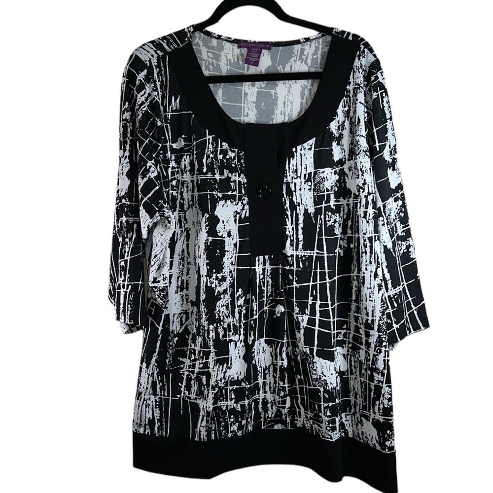 Beverly Drive Black and White Blouse, Women's 3X